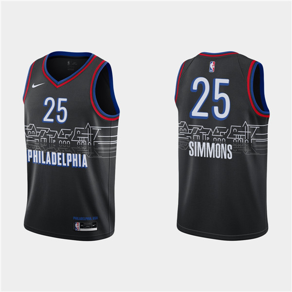 Men's Philadelphia 76ers #25 Ben Simmons 2020-21 Black City Swingman Stitched NBA Jersey